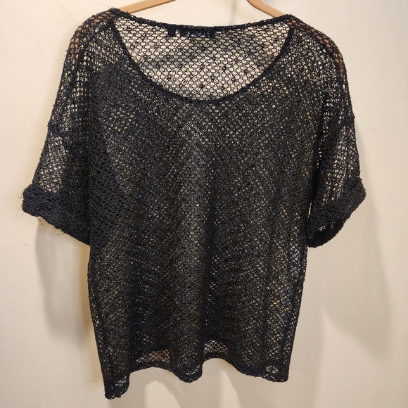 ELEMENTZ Black Crochet Sequins Short Sleeves Top size M - Picture 7 of 9